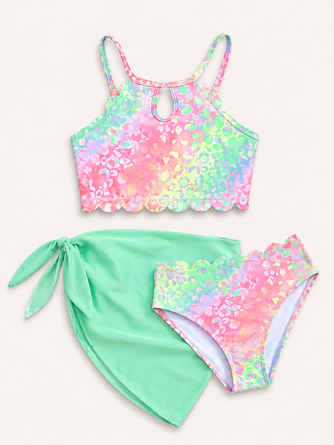 Pastel Splash Bikini Set with Sarong Wrap