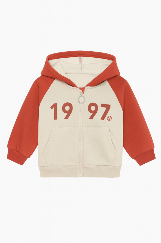Beige and Brick Zip-Up Hoodie