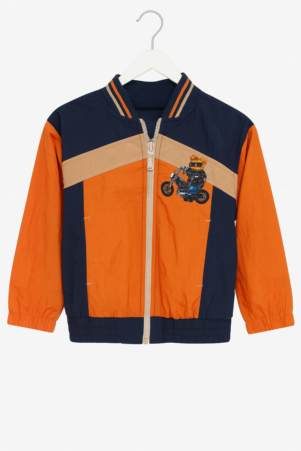Orange and Navy Jacket with Biker Bear Patch