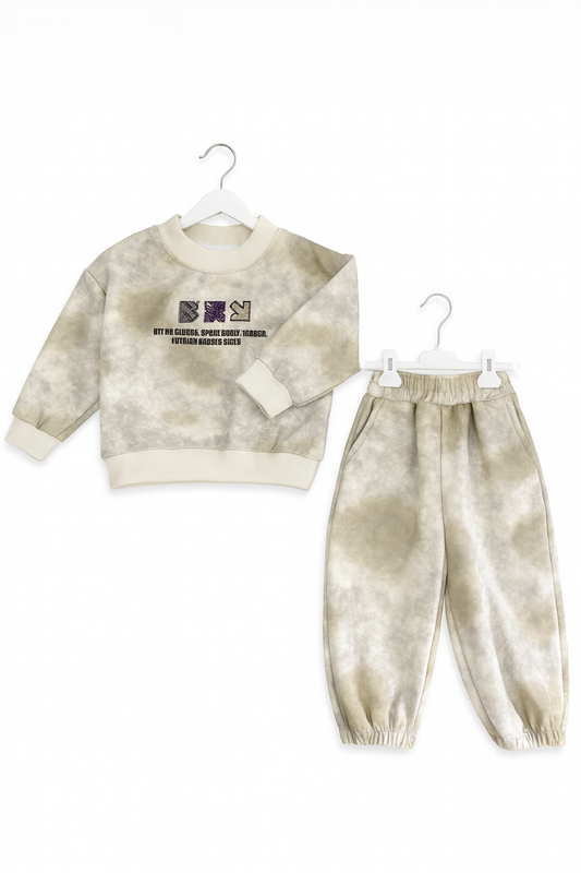 Tie-Dye Fleece Tracksuit - Beige & olive tones